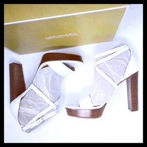 MICHAEL KORS Charlize Strappy Platform Sandal White Leather